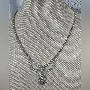 Rhinestone Bib Collar Drop Silver Formal Necklace